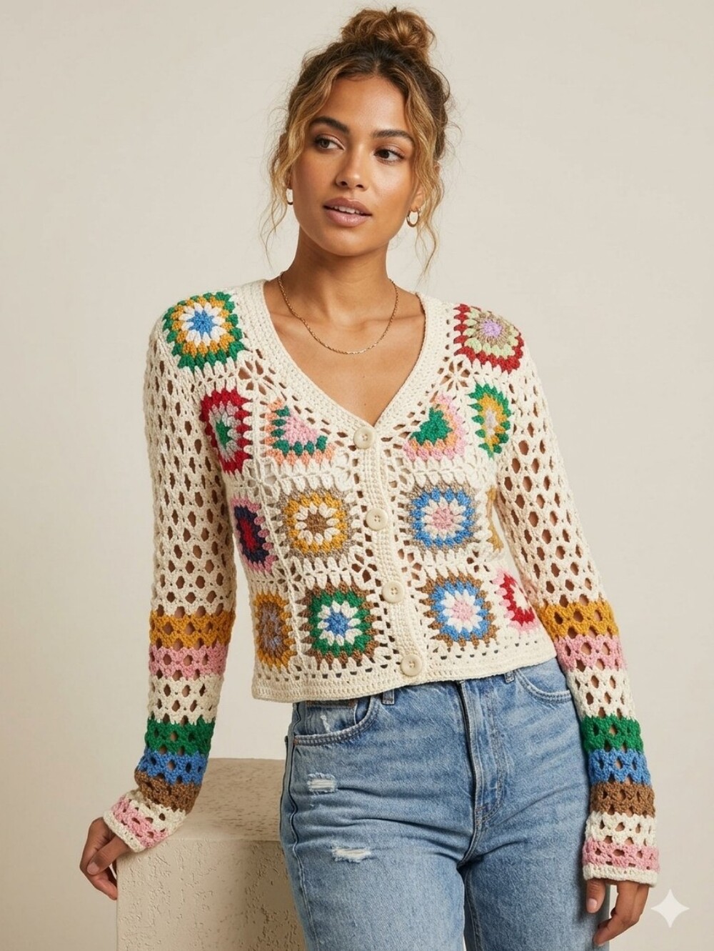 SHEIN Crochet Patchwork Top Boho Festival Sz L